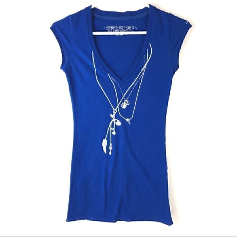 Y2K Aritzia Talula blue/silver chain necklace top
